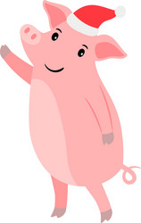 New year pig in santa hat vector