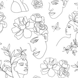 seamless pattern continuous line art vector image