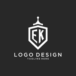 ek monogram logo initial with shield guard shape vector image