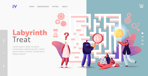 tiny characters find solution in labyrinth landing vector image