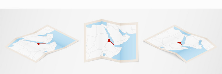 Folded map eritrea in three different versions vector