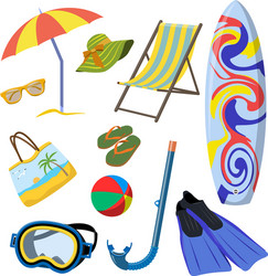 set of summer objects isolated on white vector image