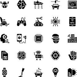 set of artificial intelligence glyph icons vector image