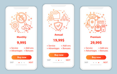 Antivirus subscription onboarding mobile app vector