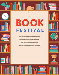 Colorful Bookshelf with Cat and Globe vector image