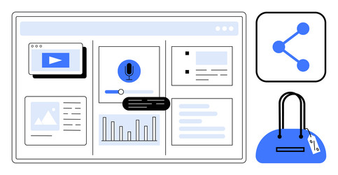 digital dashboard with media graphs and links vector image
