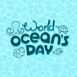 world oceans day concept doodle logo vector