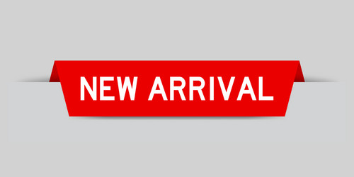 red color inserted label with word new arrival vector image