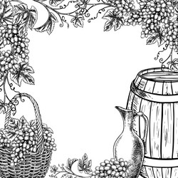 a frame with wine vines and bunches of grapes vector image