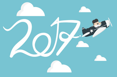 drawing airplane in the sky new year concept vector