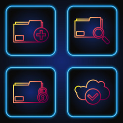 set line cloud with check mark folder and lock vector image