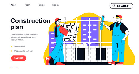 Construction plan concept for landing page vector