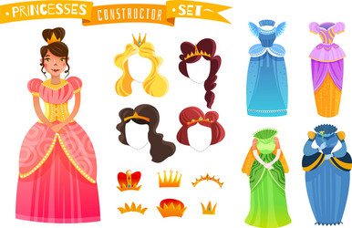 Set of princesses in evening gowns isolated Vector Image