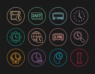 set line old hourglass magnifying with clock vector image
