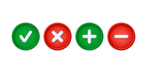 3d set of plus minus and cross check marks vector