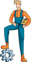 builder constructor worker with gear character vector image