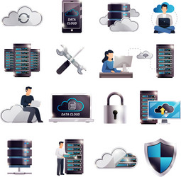 Data Center Cloud Server Icon Set vector image