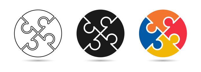 round puzzle with different style icon set vector image