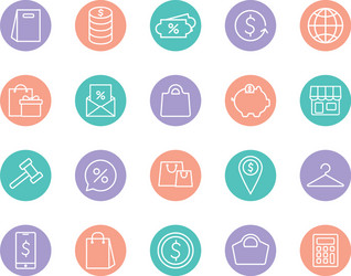 shopping line and block style icon set vector image