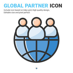 global partner icon with outline color style vector image