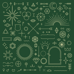 set of linear thin line art deco boho retro vector image