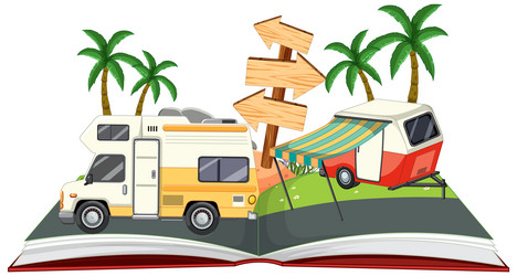 Palm Trees & RVs on Open Book vector image