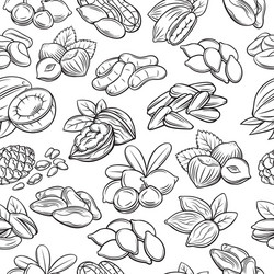 seamless pattern with nuts and seeds vector image