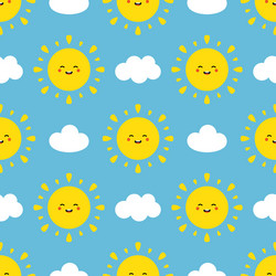 sun characters and clouds seamless pattern vector image