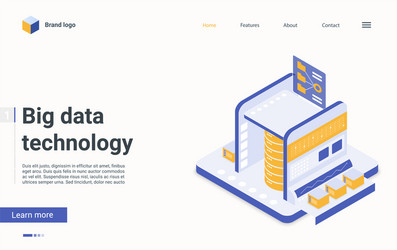 big data server machine isometric landing page vector