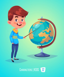 cute boy with globe back to school vector