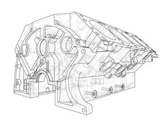 engine block sketch rendering of 3d vector image