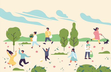 People in spring park different situations Vector Image