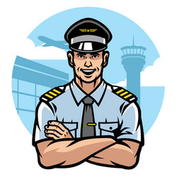 Airplane captain in pilot hat Royalty Free Vector Image