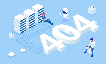 Isometric error 404 page layout design vector