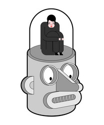 man inside head robot artificial intelligence vector image