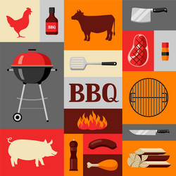 bbq background with grill objects and icons vector