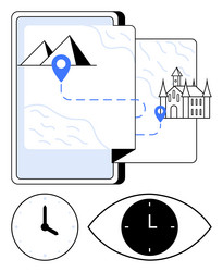 mobile navigation with map pins clock and eye vector image