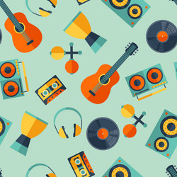 Seamless pattern with musical instruments in flat vector