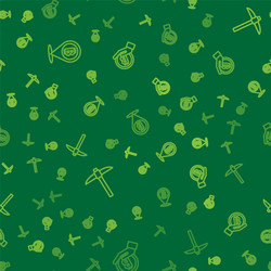 set line bitcoin pickaxe and hand holding vector image