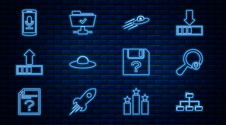 set line folder tree search location ufo flying vector image