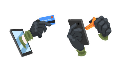 hacker in black gloves breaking password vector image