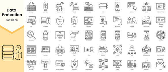 simple outline set ofdata protection icons linear vector image