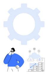 man contemplating cloud computing and digital vector image