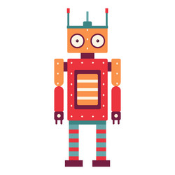 Retro robot mechanical toy in flat vector