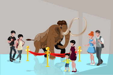 Group people watching big mammoth vector