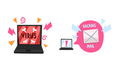 hacking mail and virus on laptop breaking mobile vector image