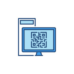 Qr code on desktop computer screen colored vector