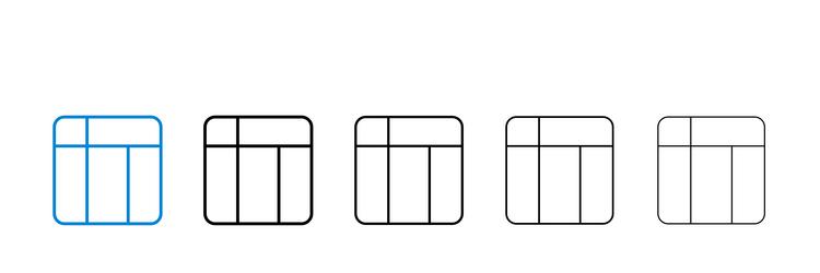 table layout icons in five different stroke sizes vector image