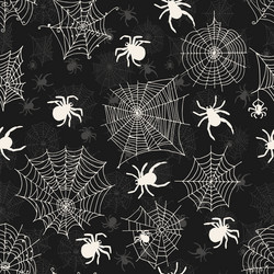 seamless pattern with white spiders on an black vector