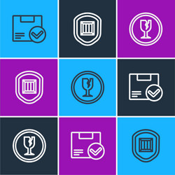 set line package box with check mark fragile vector image